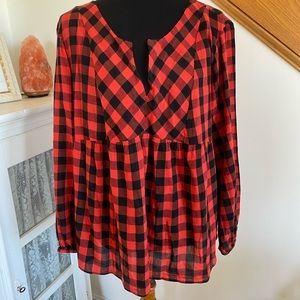Old Navy Red Buffalo Plaid Babydoll Top